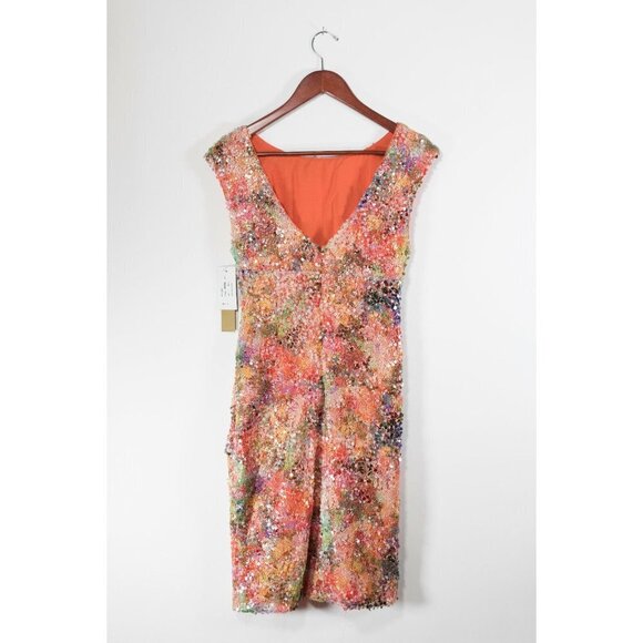 Nicole Miller Womens Size 8 Orange Dress Floral Sequin Ruched Party Dress NWT - Picture 6 of 6